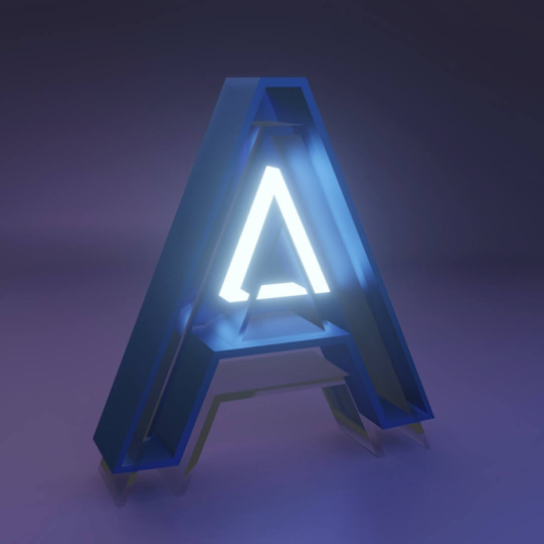 Lettre A lumineuse bleue
